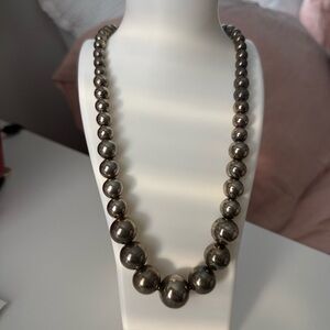 Chunky Silver Tone Beaded Necklace Graduated Statement Jewelry
